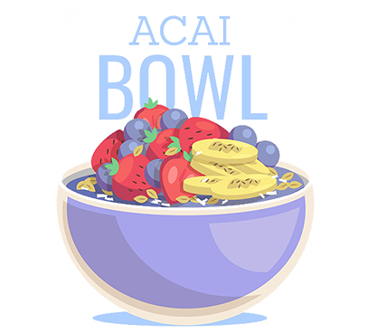 Illustrated acai bowl with toppings